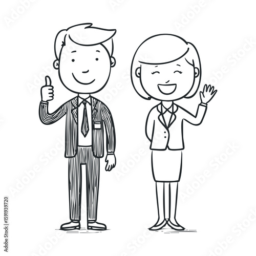 Business professionals smiling and giving a thumbs up with confidence