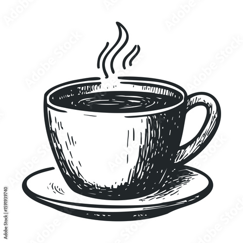 Warm coffee cup on a saucer with steam rising
