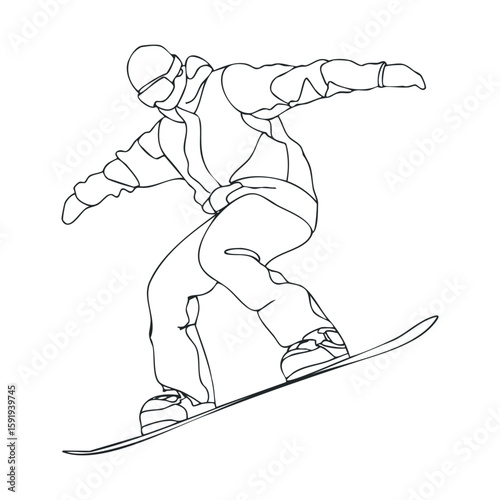 Dynamic snowboarder carving down the slope in a winter landscape