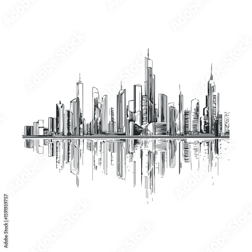 Urban skyline with reflections and modern architecture design