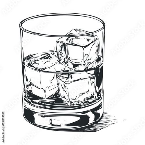 Classic drink with ice cubes in a glass for celebration