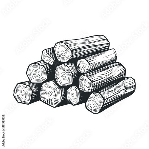 Stack of rustic wooden logs for firewood or construction use