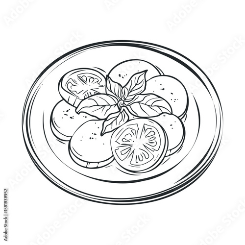 Fresh salad with lemon slices and basil on a decorative plate