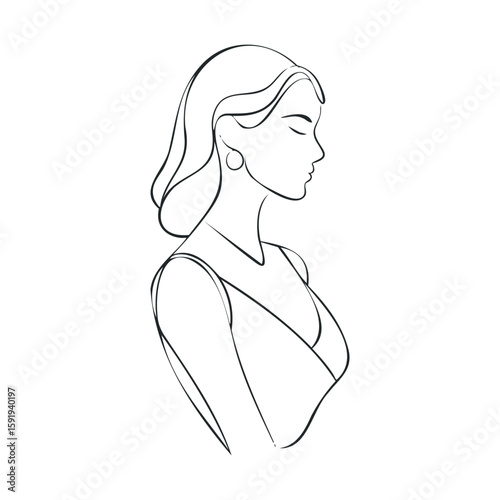 Elegant woman profile in minimalist line art design for decor