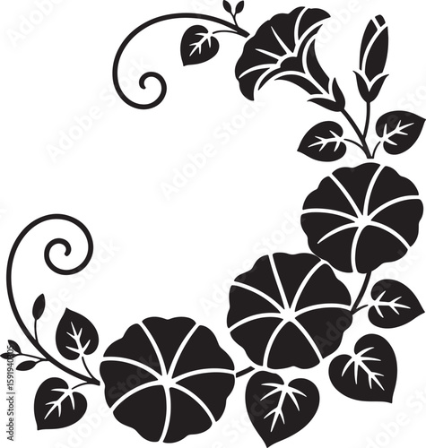 Morning Glory Flower Silhouette Vector Illustration Floral Vine Design Element Isolated on Transparent Backdrop