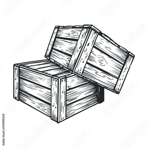Wooden crates stacked for storage or decoration purposes