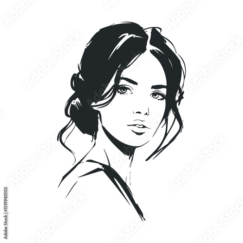 Elegant woman portrait in a classic sketch style for design projects