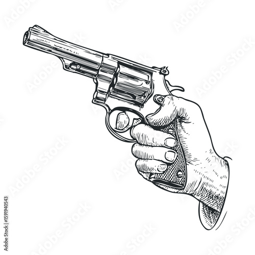 Course of action with a hand holding a revolver in detail