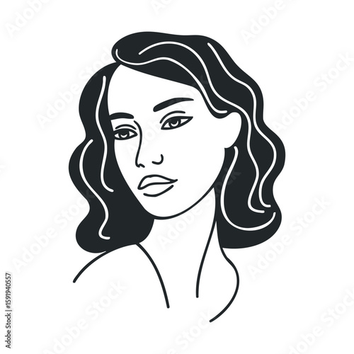 Elegant woman with wavy hair in a minimalist style