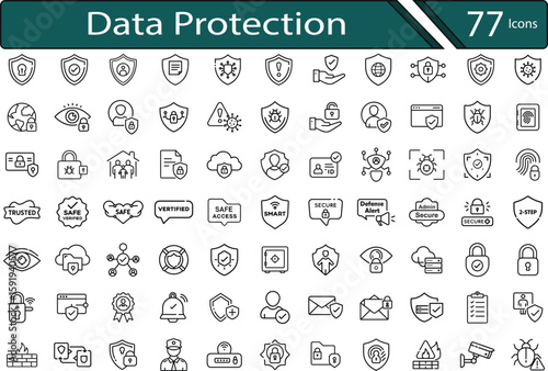 Cybersecurity and Data Protection Icon Set for Online Privacy, Safety and Security Systems.