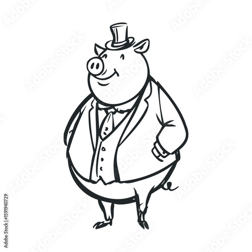 Charming pig in a suit and top hat for festive fun