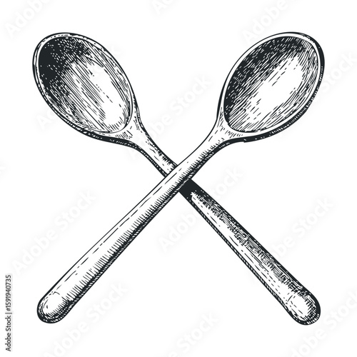 Crossed wooden spoons for cooking and culinary decoration ideas