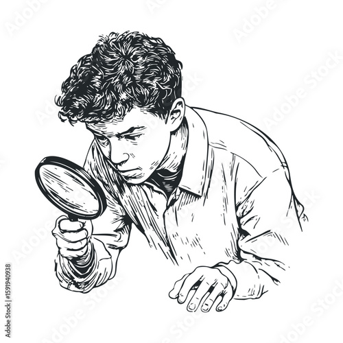 Young boy examining objects with magnifying glass for discovery