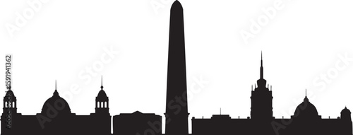 Detailed Silhouette of Washington DC Skyline with Iconic Monuments and Buildings Against Transparent Background