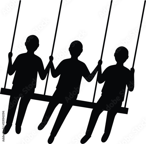 Joyful Friends Swinging Together in a Park Vector Illustration Silhouette