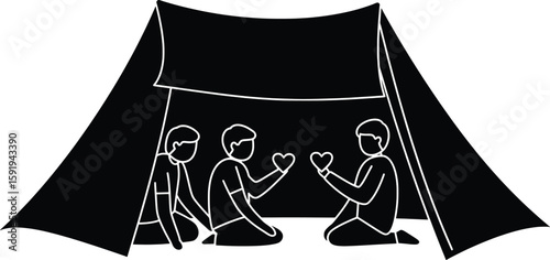 Friends Sharing Hearts in a Tent – Vector Illustration of Connection and Togetherness