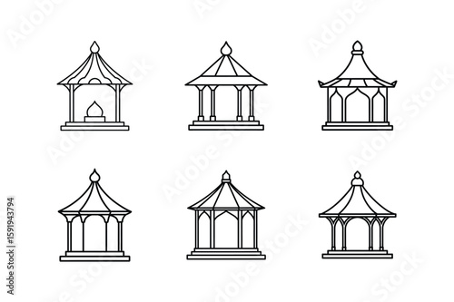 meditation gazebo icon line art vector illustration