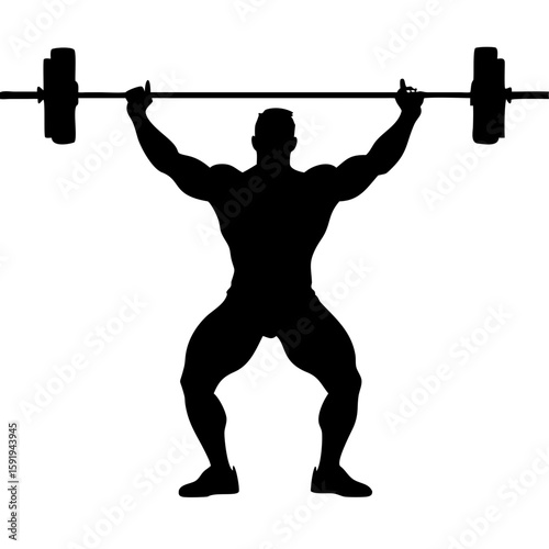 Muscular Man Lifting Barbell Silhouette on White Background