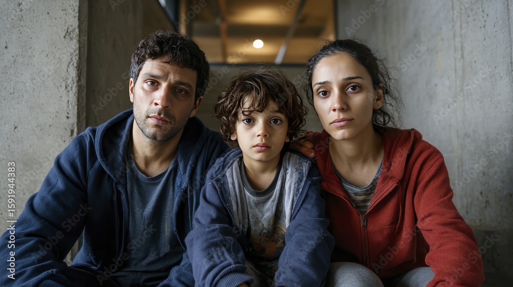 Obraz premium Jewish Family sitting together in dimly lit room expresses deep emotions