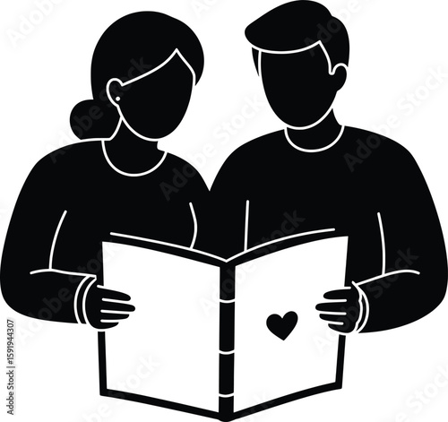 Couple Reading Together, Friends Sharing Moments, Cozy Indoor Setting, Vector Illustration, Heartfelt Connection