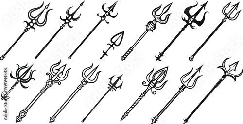 Black Line Shiva God Icons Set including Flat Hindu Religion Deity Mythology and Spiritual Symbol Collection with Minimal Shiva Icon Group for UI Web Indian Culture and Divine Design Projects