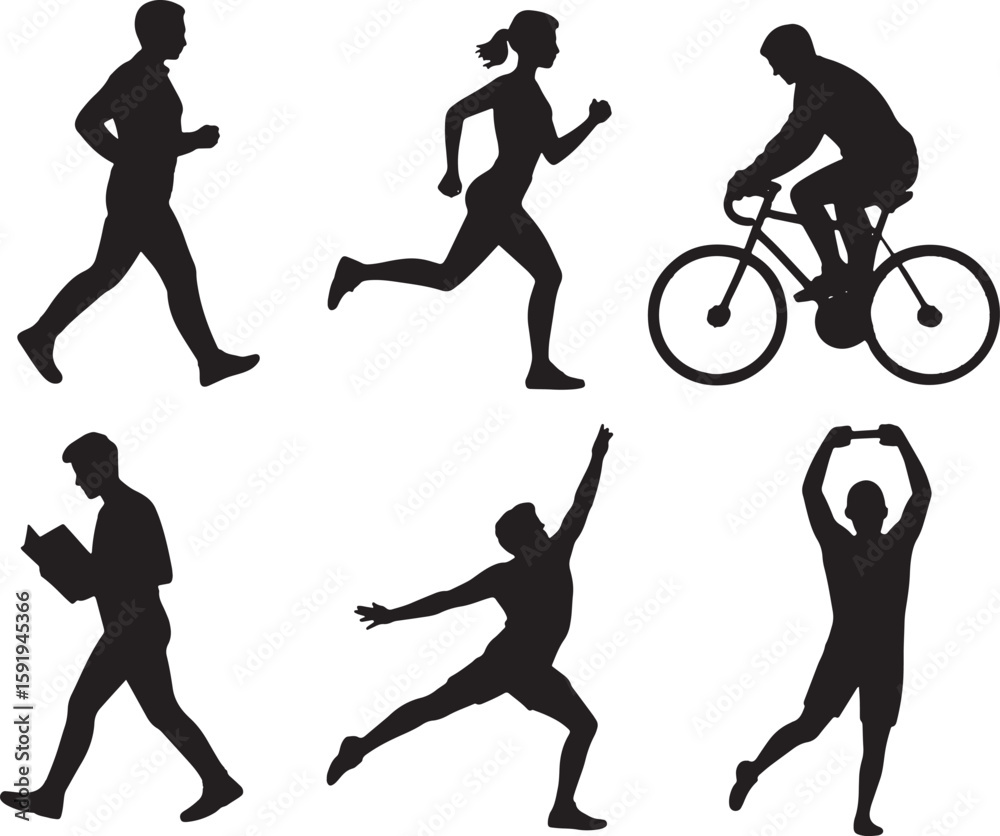 Fototapeta premium Silhouette of a Man Jogging on a Transparent Background, Promoting Fitness and Healthy Lifestyle Choices