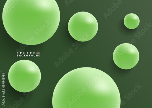 Abstract 3D background with glossy green spheres floating on a dark green gradient backdrop. Minimal and clean design, ideal for eco concepts, technology, branding, or modern visual projects.