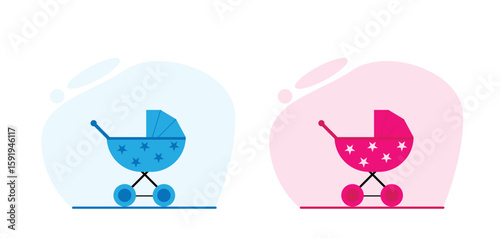 Baby Stroller Pink and Blue for Boy Girl Flat Style. Devices for rocking and strolling an infant vector art