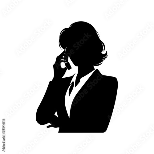 black and white flat silhouette, Female executive making a phone call