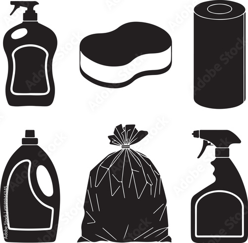 Cleaning supplies and trash bag spray bottle soap dispenser