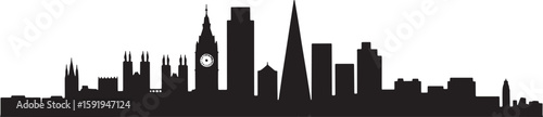 Detailed London Cityscape Silhouette Vector Illustration Depicting Iconic Landmarks Against Transparent Backdrop