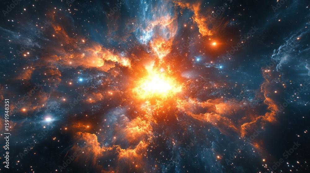 Naklejka premium A Celestial Explosion Illuminates the Vast Cosmos