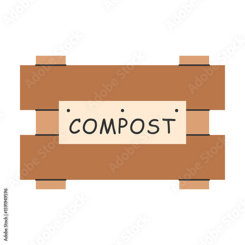 Empty wooden compost bin. Garden container for composting organic waste. Ecological equipment. Vector illustration.