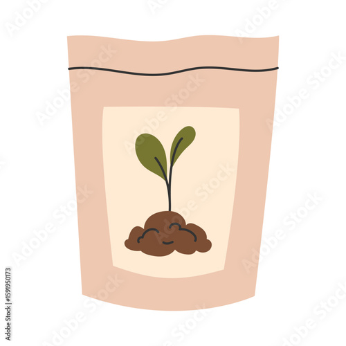 Pack of organic compost fertilizer. Illustration of gardening and soil enrichment. Vector illustration.