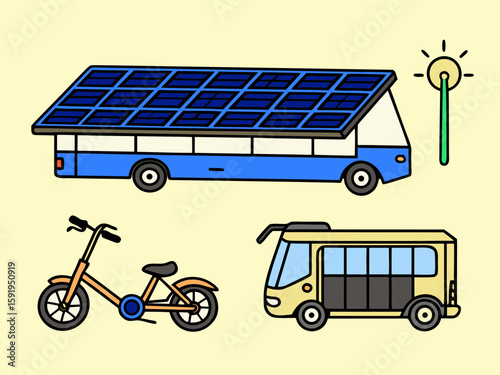Solar powered bus electric bicycle and charging station