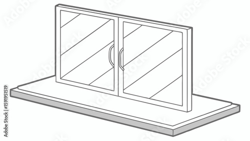 Vector Rectangular piece of frosted glass with two vertical panels, showcasing modern design