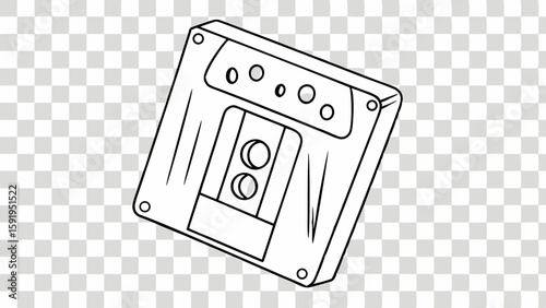 Vector Rectangular piece of vintage audio cassette tape sits against transparent background
