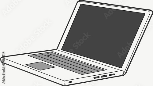 Vector Silver laptop with blank black screen sits on surface, showcasing modern design