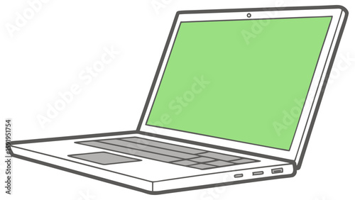 Silver laptop with blank white screen is displayed, showcasing its sleek design and modern