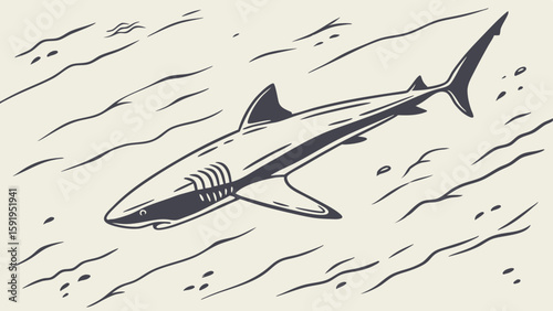 Vector Sleek shark swims gracefully through ocean depths, showcasing its powerful form
