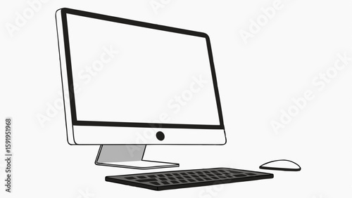 Vector Sleek modern desktop computer with blank screen and keyboard evokes sense of minimalism