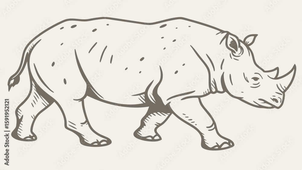 Fototapeta premium Vector Detailed rhinoceros walking gracefully, showcasing its unique features
