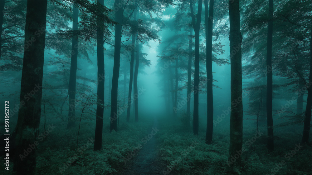 Fototapeta premium entrance to the evening autumn forest exciting nature no one around the mysterious atmosphere 