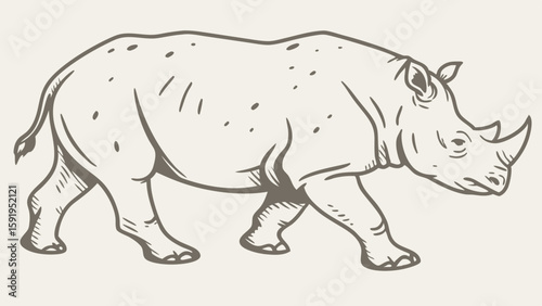 Vector Detailed rhinoceros walking gracefully, showcasing its unique features