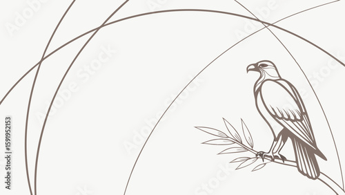 Vector Elegant bird with abstract lines and branch, conveying sense of peace and nature
