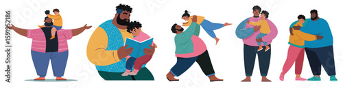 father and children bonding flat vector illustration for fathers day