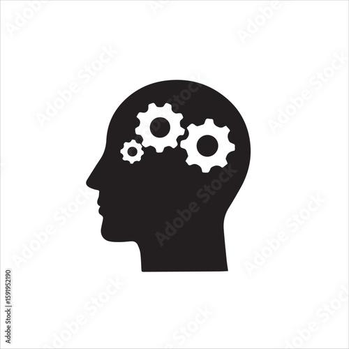 Silhouette of a human head with gears inside symbolizing thought process