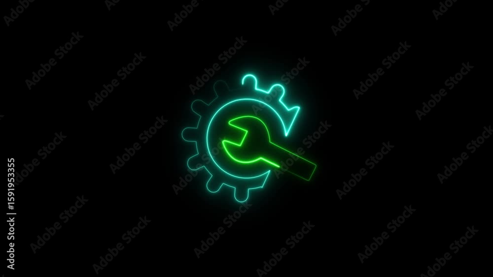 Glowing neon line setting icon with spinning gears icon animated. Technology setting icon concept. Repair service icon. neon line gear and networking system
