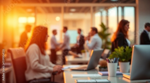 Business office with blurred people casual wear, with blurred bokeh background