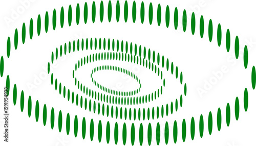 Green elliptical shapes form a hypnotic spiral illusion with depth and motion. Ideal for abstract design, sci-fi visuals, or creative optical illusion artwork.